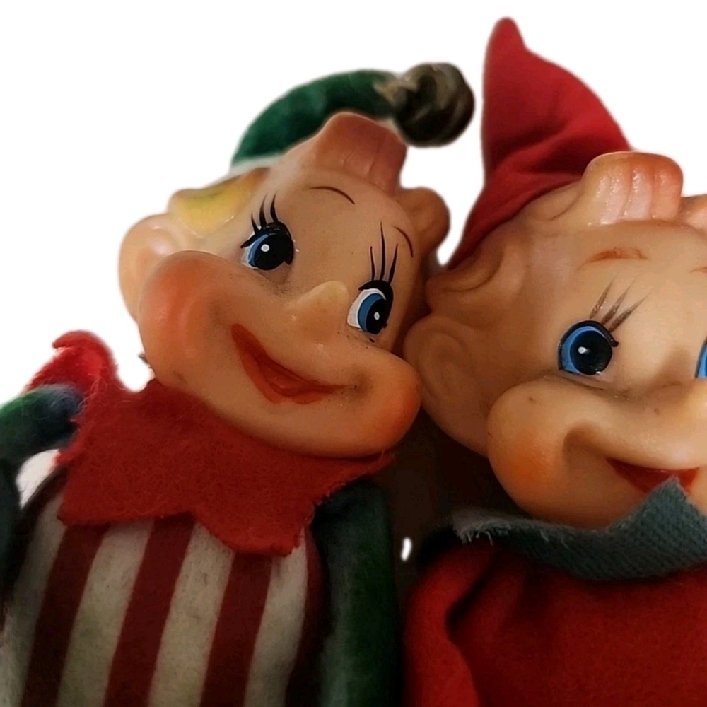 🎈SOLD🎈Vtg Set 4 Knee Hugger Pixie Elf 12" Christmas Ornaments Shelf Sitters - Picture 8 of 13
